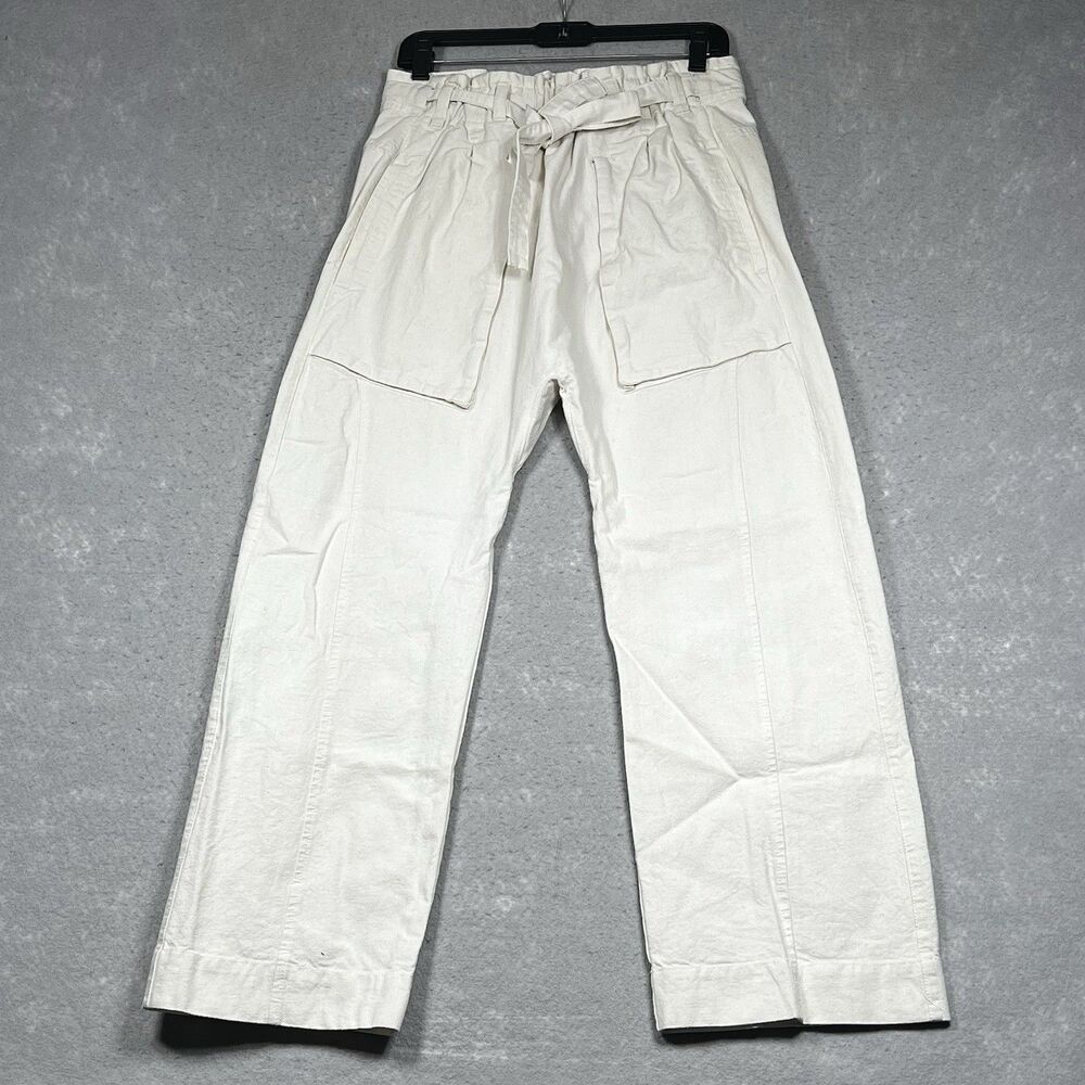 Free People Cream Paperbag Waist Straight Leg Pants